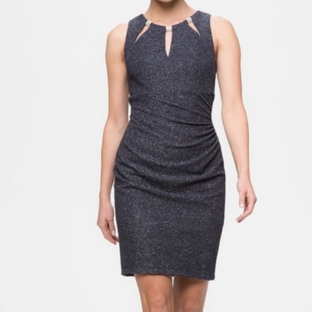 Eliza J Shimmer Metallic Gray Sheath Dress With Cut Outs Sz 2